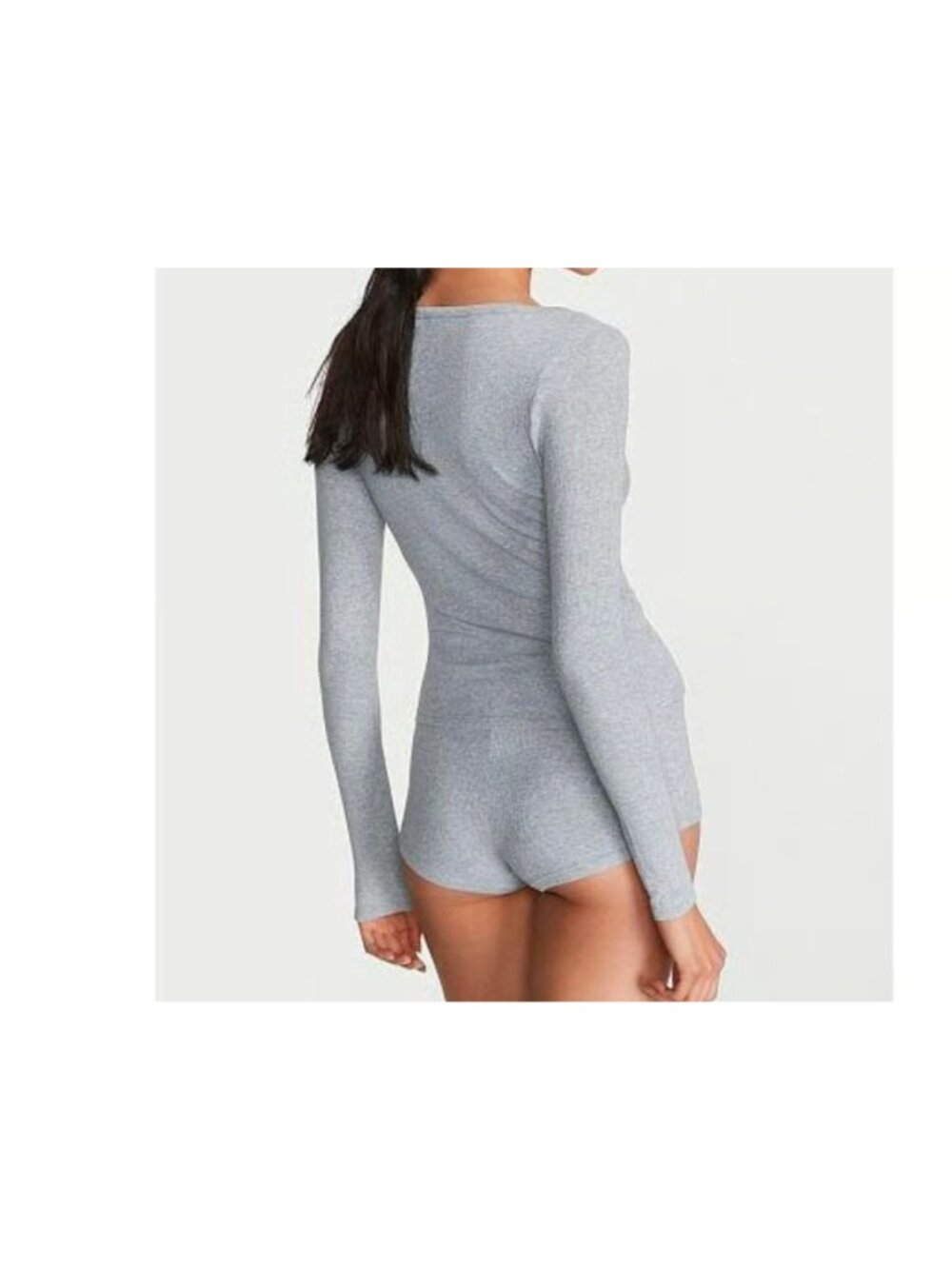 NWT Victorias Secret Gray Long-Sleeve Henley Romper Size M Soft Stretch Cotton - Picture 2 of 10